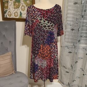 Roz & Ali SUPER CUTE dress with vibrant, rich colors!! Sz M EUC